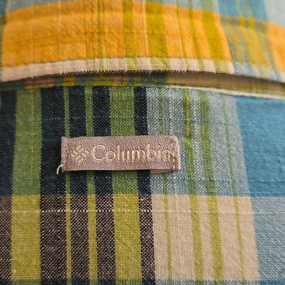 Columbia green and yellow plaid cotton button-down shirt Sz XL - Picture 5 of 10